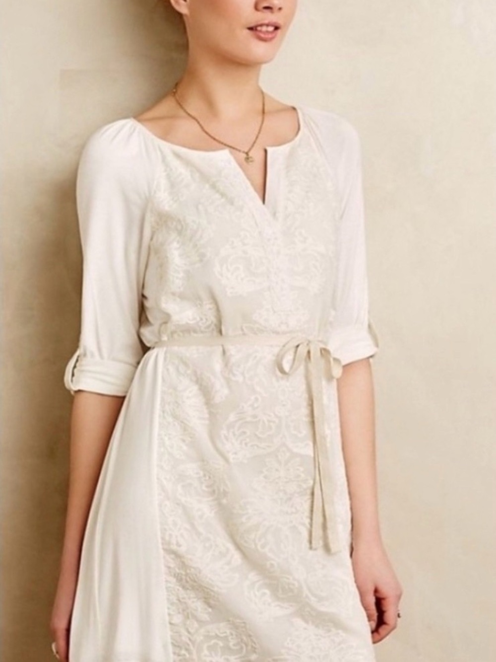 Anthropologie TINY Paperwhites Embroidered Shirtdress S/P